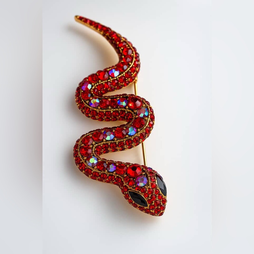 Red Jeweled Snake Brooch